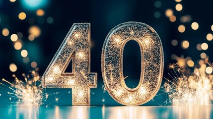 Fortieth Celebration with Colorful Fireworks and Stars, Marking a Significant Milestone Event.