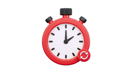 Red Stopwatch with Refresh Icon on White Background