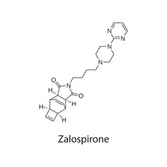 Zalospirone molecule chemical structure &ndash; azapirone serotonin receptor agonist anxiolytic drug, CNS psychiatric compound used in research