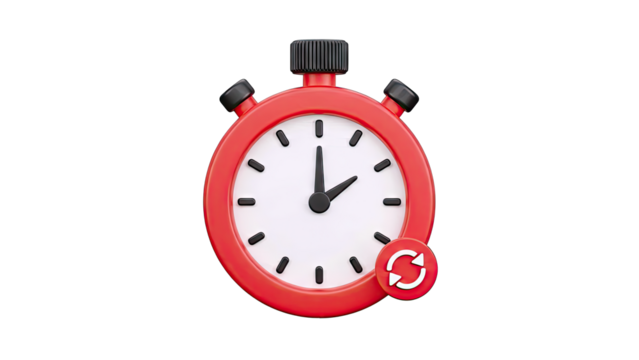 Red Stopwatch with Refresh Icon on White Background - Powered by Adobe