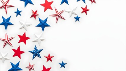 Obraz premium Patriotic red, blue, and white stars scattered on a clean background, perfect for national celebrations