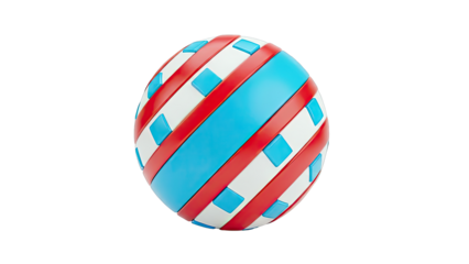 Striped Sphere with Red, White, and Blue Design