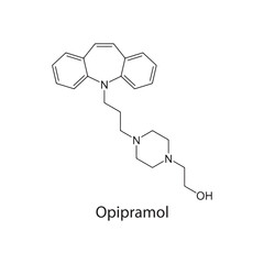 Opipramol molecule chemical structure &ndash; tricyclic antidepressant and anxiolytic drug used for anxiety disorders, skeletal formula