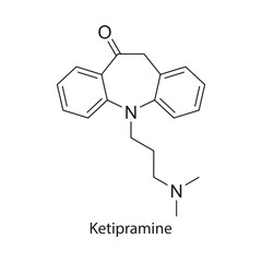 Ketipramine molecule chemical structure &ndash; tricyclic antidepressant drug investigated for mood disorders, skeletal chemical formula