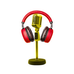 Naklejka premium Vintage Microphone and Headphones for Audio Recording