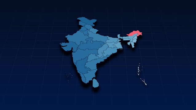 Arunachal Pradesh Focus India Map video shown on a detailed map animation