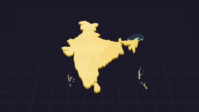 Arunanchal Pradesh Location Indian Map Animation shown on a detailed map animation