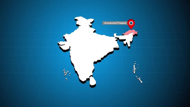 Arunanchal Pradesh location in Indian map shown on a detailed map animation