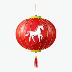 Obraz premium Vector illustration of red lanterns with zodiac horse symbol