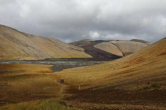 Icelandic Volcano in Remote Highland Valley Under Moody Skies
