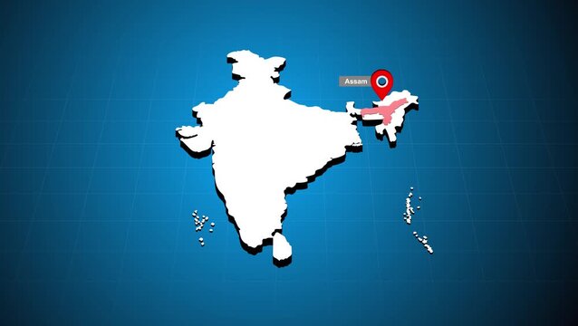Assam India Map Animation Highlighted State
