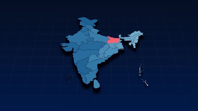 Bihar is shown on a detailed map animation