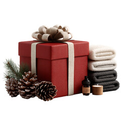Gift box with towels and pine cones