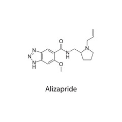 Alizapride molecule chemical structure &ndash; dopamine antagonist antiemetic drug used for nausea treatment, skeletal formula on white background