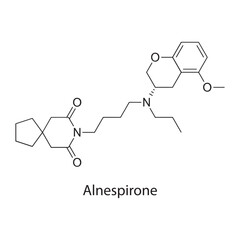 Alnespirone molecule chemical structure &ndash; serotonin 5-HT1A agonist anxiolytic drug, azapirone class psychiatric compound, skeletal formula on white