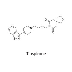 Tiospirone molecule chemical structure &ndash; azapirone serotonin agonist anxiolytic drug, central nervous system compound used in research, skeletal formula illustration
