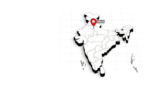 Delhi Map highlighted on the Indian map, shown in a detailed map animation