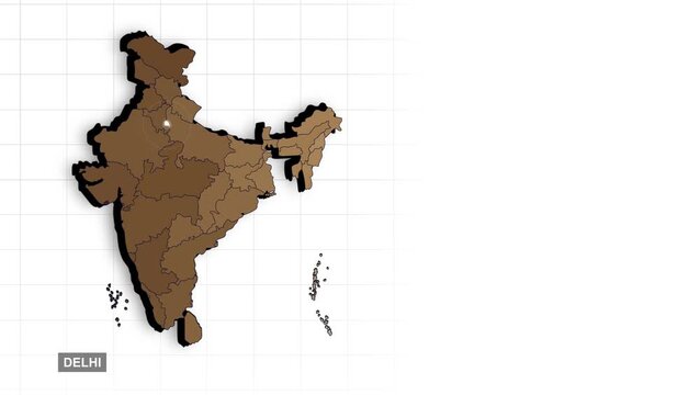Delhi Map highlighted on the Indian map, shown in a detailed map animation