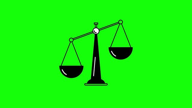 scales of justice, scale animated iconlaw illustration, justice silhouette, green logo screen icon, video outline balance scale animation, 4K.