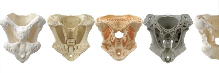 Detailed View of Various Anatomical Pelvis Models Showcasing Differences in Texture and Color for Educational Purposes in Anatomy Study