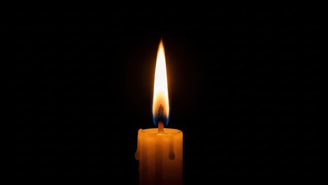 Single candle flame burning brightly against dark black background - Powered by Adobe