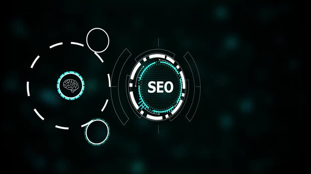 SEO technology interface with futuristic HUD design. SEO dashboard for digital marketing, search performance, and online visibility. Modern SEO analytics visualization interface. - Powered by Adobe