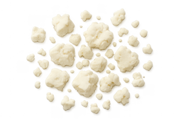 Feta cheese crumbles falling on transparent background