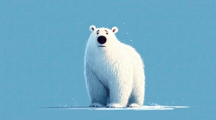 A realistic polar bear stands majestically on a small ice floe, gazing into the distance under a clear blue sky