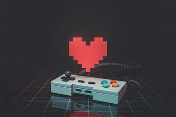 Pixel Heart and Retro Game Controller on a Grid