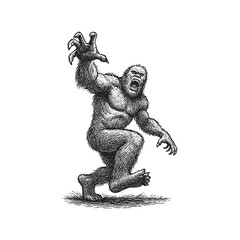 Fototapeta premium Bigfoot monster engraving illustration. Scratchboard imitation. Black and white image. flat vector
