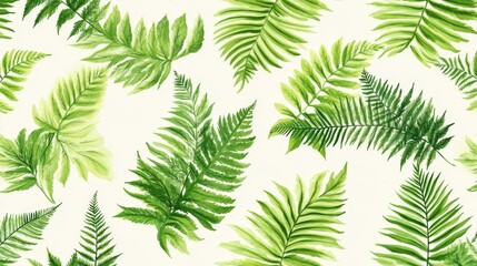 Delicate Fronds A Floral Watercolor Pattern with Emerald Shades and Natural Elegance in Repeat