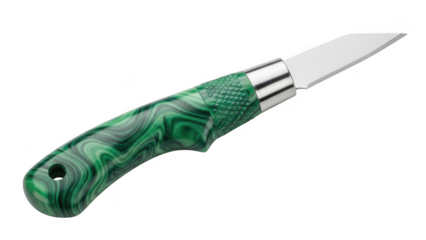 Precision Craft Knife with Green Malachite Pattern Handle for Woodworking and Artisan Carving isolated on transparent background