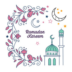 Ramadan Kareem Typography Design with Elegant Arabic Calligraphy and Islamic Elements