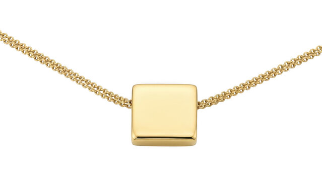 Elegant Minimalist 18k Gold Square Pendant Necklace, Modern Fine Jewelry for Women isolated on transparent background