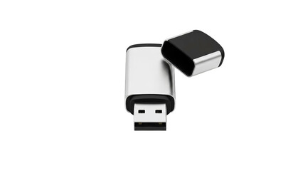 A sleek USB flash drive on transparent background for data storage and transfer needs