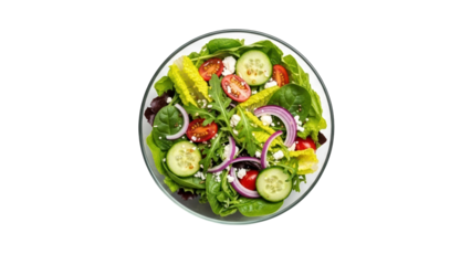 A delicious mixed green salad with vegetables on transparent background