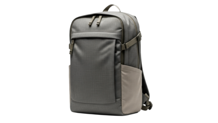 A modern gray backpack on transparent background, perfect for travel and outdoor activities