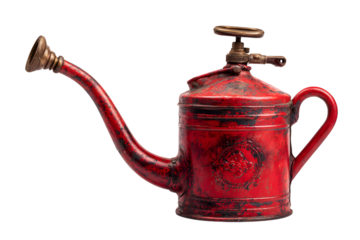Vintage Red Watering Can with Rustic Charm for Garden Enthusiasts
