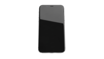 A sleek smartphone with a black screen on transparent background for modern tech designs
