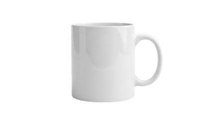 A blank white coffee mug on transparent background for branding and design purposes