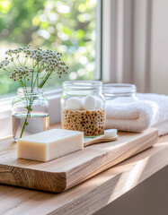 Serene Bathroom Essentials by a Sunlit Window