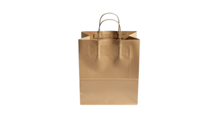 A brown paper shopping bag on transparent background, perfect for retail and e-commerce branding