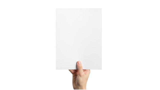 A hand holding a blank white sign on transparent background for advertising or presentation purposes - Powered by Adobe