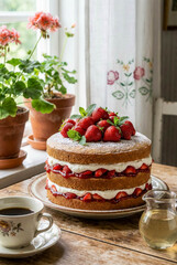 Strawberry Shortcake with Whipped Cream Outdoors