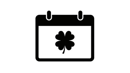 Simple black calendar icon with shamrock symbol on white background.