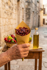 Dried Red Peppers in Rustic Street Setting