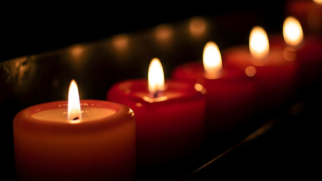 Lit candles in a dark room for national day of mourning or memorial