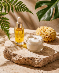 Natural skincare products on marble