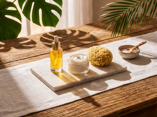 Natural skincare products on marble