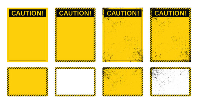 Set of blank yellow caution warning signs with black stripe borders vector illustration